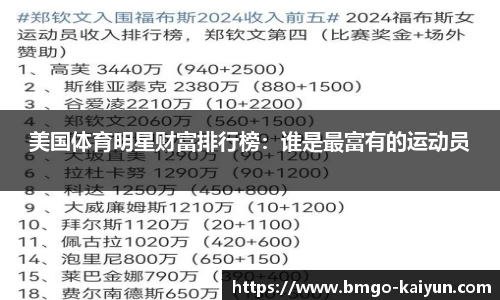 美国体育明星财富排行榜：谁是最富有的运动员